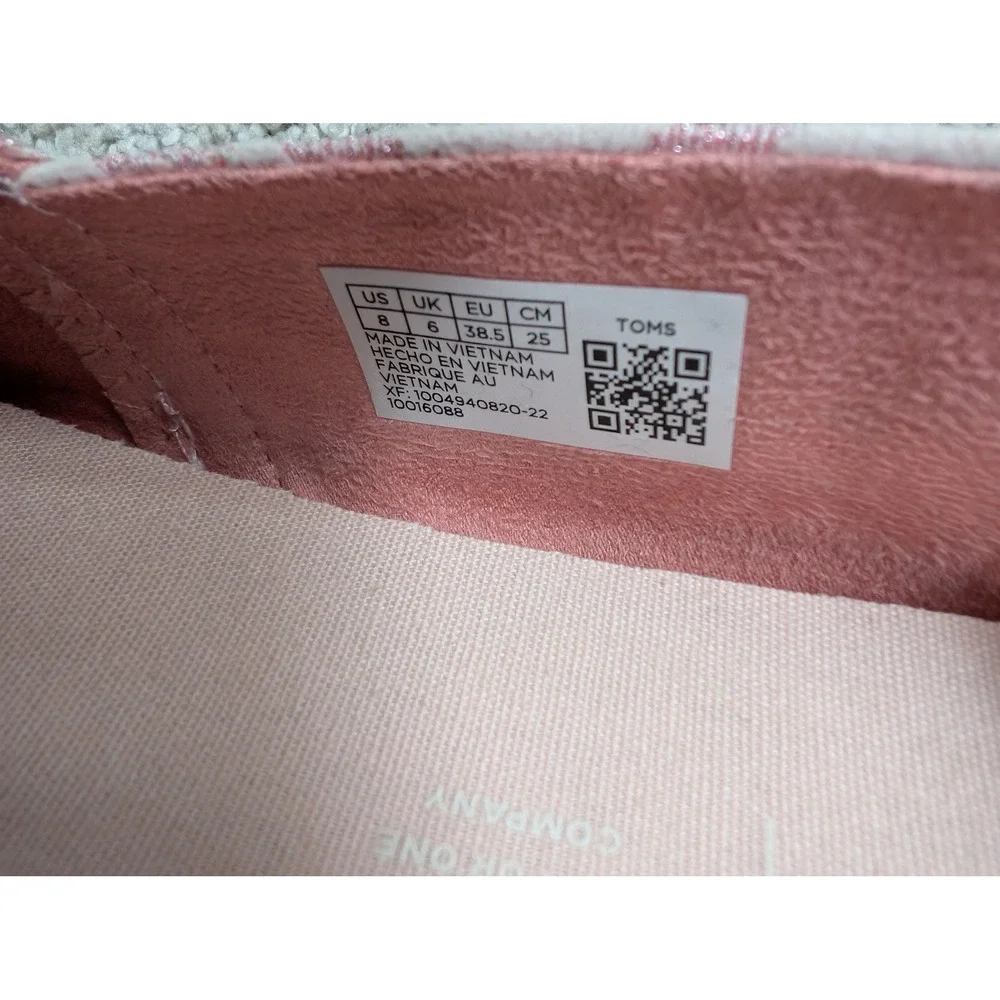 TOMS 10016088 Alpargata Slip On Women 8 Textile Pink White Leopard Metallic Flat